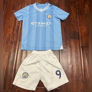 Manchester City Kids Soccer Kit (Jersey and Shorts)- Size 7